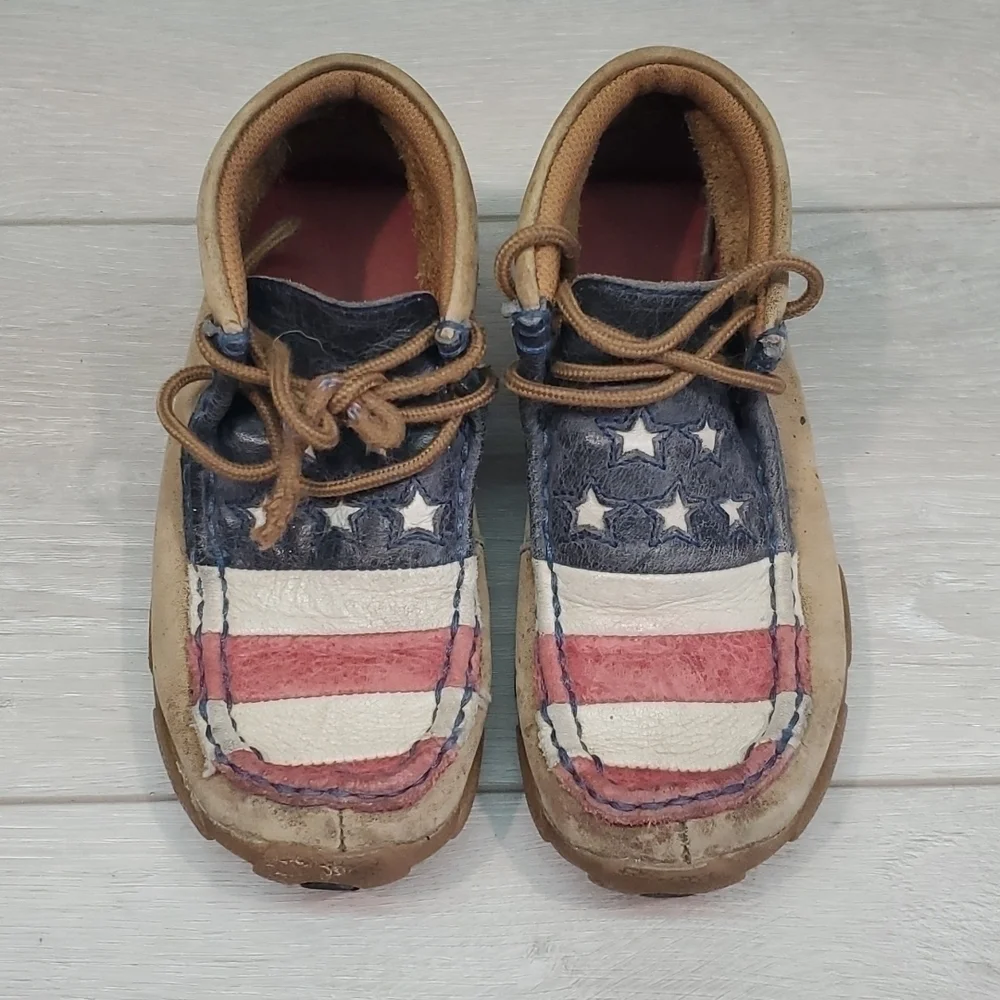 Twisted X Kids Boys Moc Hi Top American Flag Driving Shoes sz 12